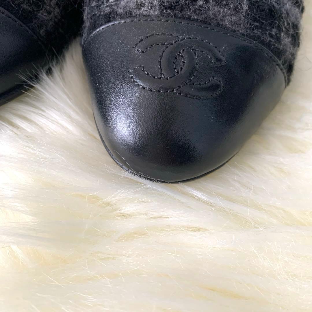 CHANEL チェック柄ツウィードパンプスフラットシューズ351/2 22.5