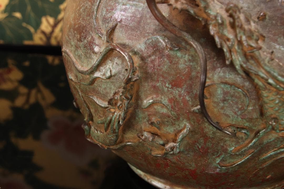 新品未使用　大森孝志 作　蝋型鋳銅 『 双龍花器 』 高さ16.5㎝ EE008