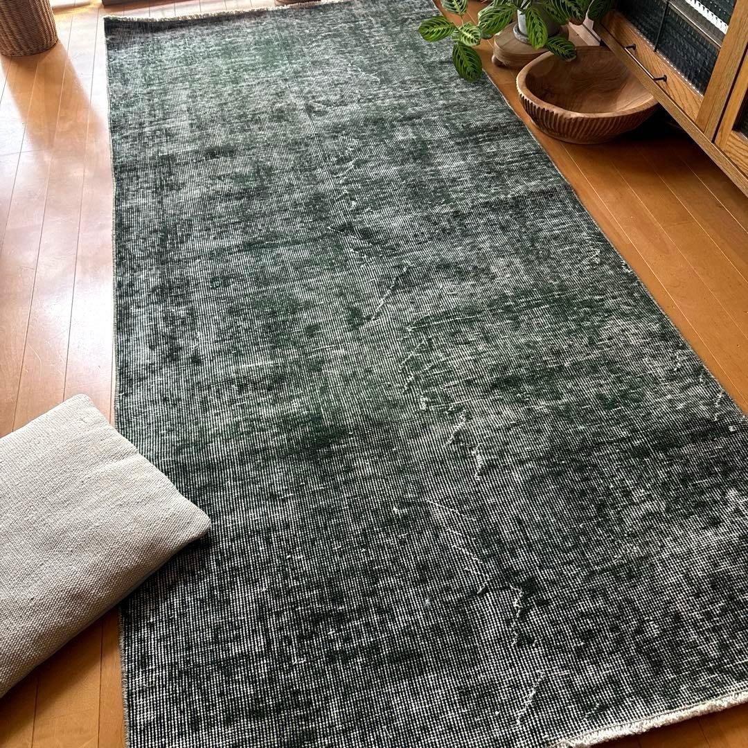 94.5×206ビリジアングリーン　ワンカラー　貴重トルコヴィンテージラグ