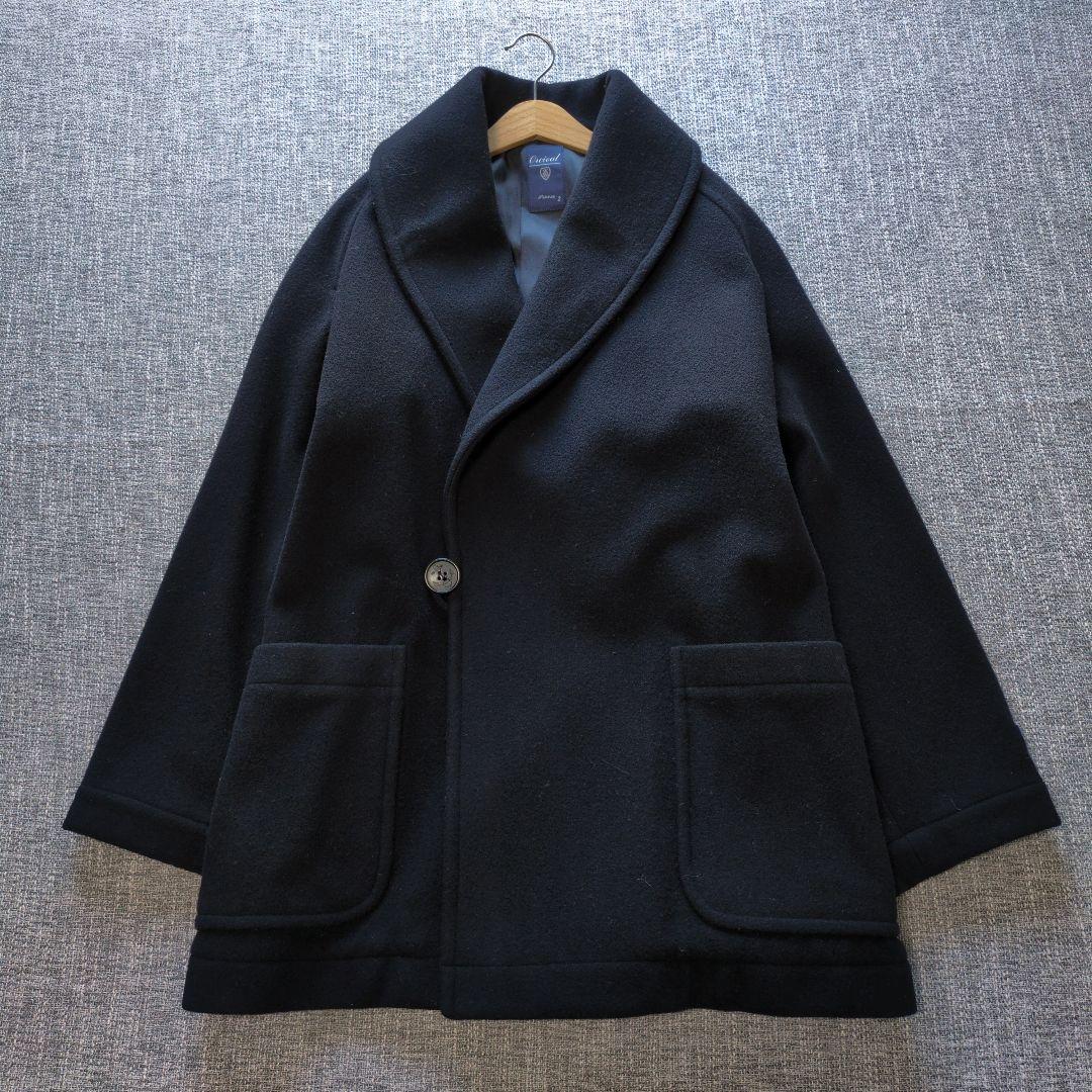 オーシバル　ライトモッサ　ショールカラーコート　ネイビー　未使用に近い美品