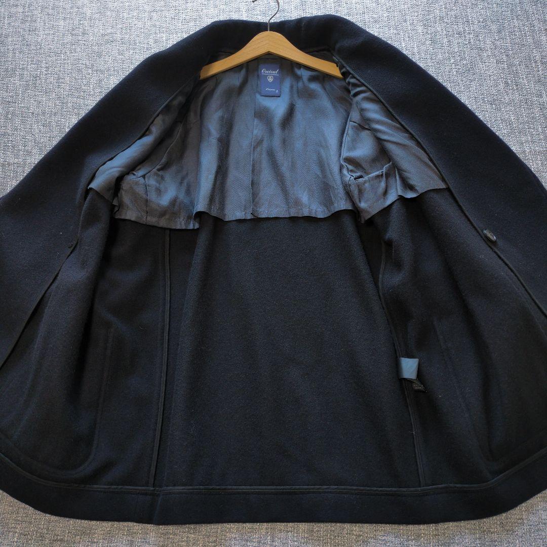 オーシバル　ライトモッサ　ショールカラーコート　ネイビー　未使用に近い美品