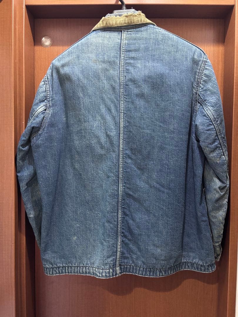 デニムカバーオール コーデュロイ襟付き