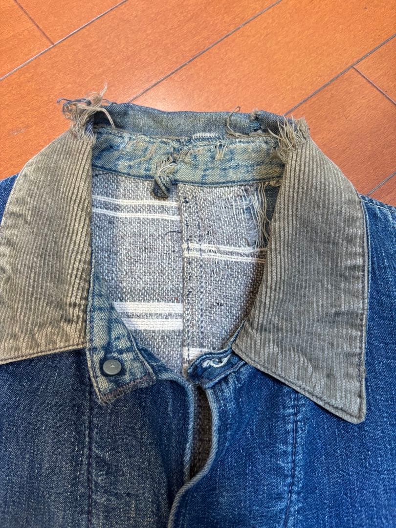 デニムカバーオール コーデュロイ襟付き