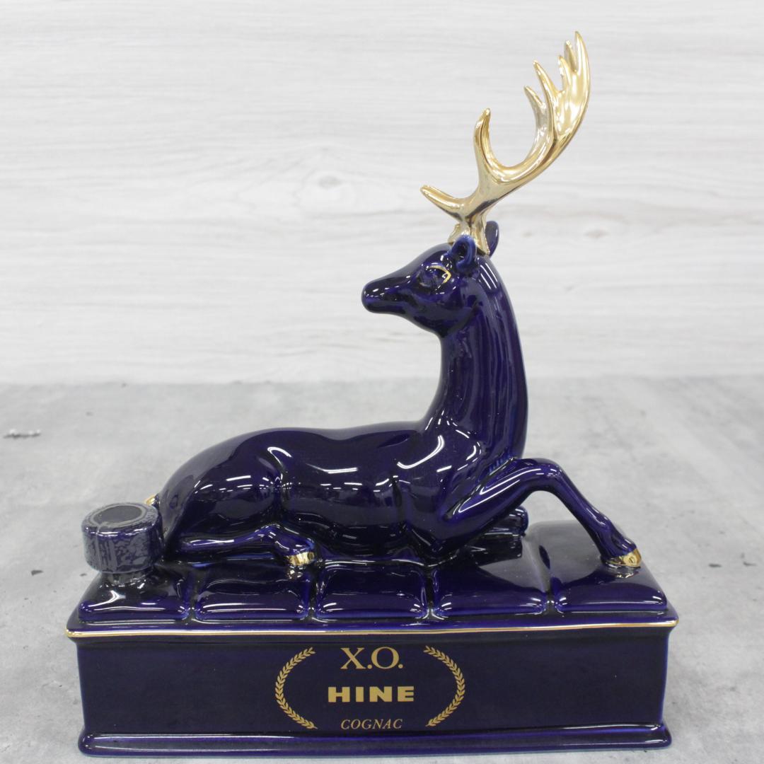 ▲未開栓 HINE X.O COGNAC 陶器 鹿ボトル リモージュ ブルー