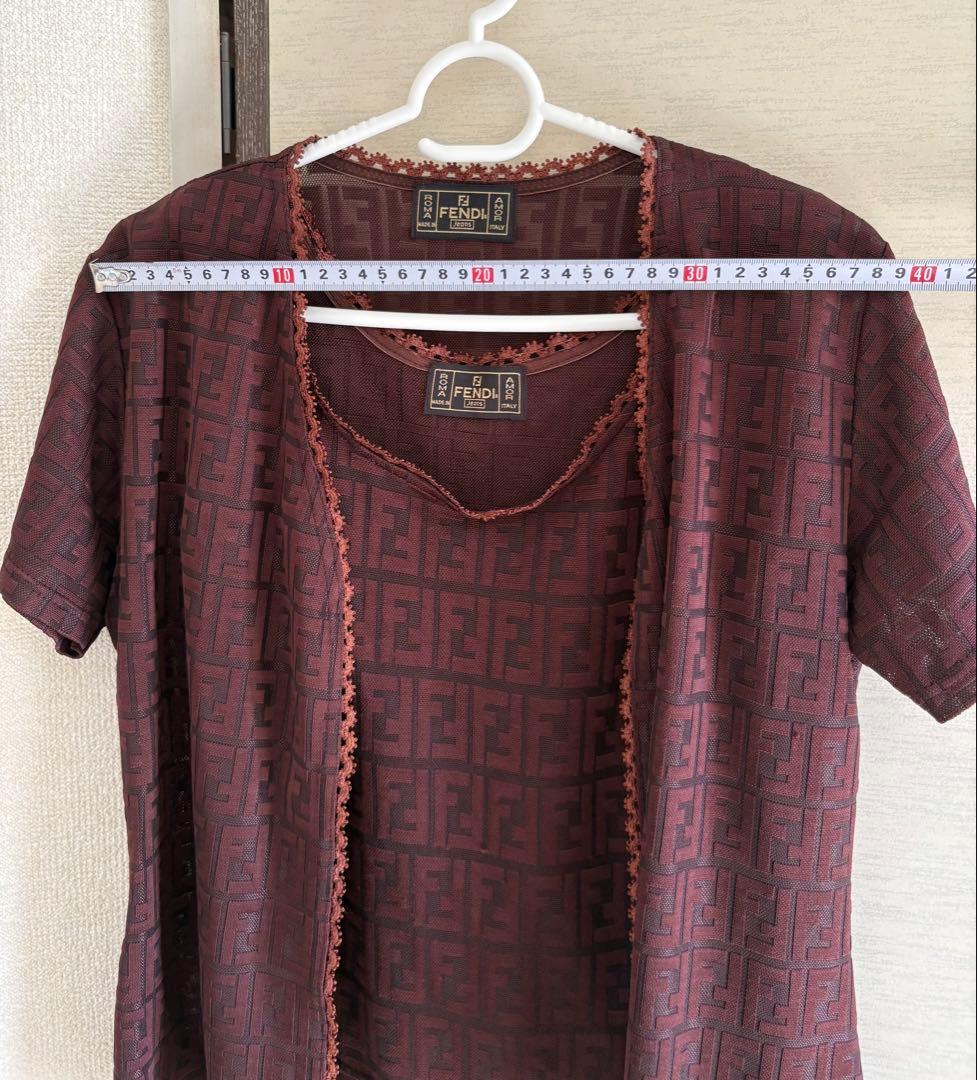Fendi バーガンディ ロゴ タンクトップ カーディガン セット