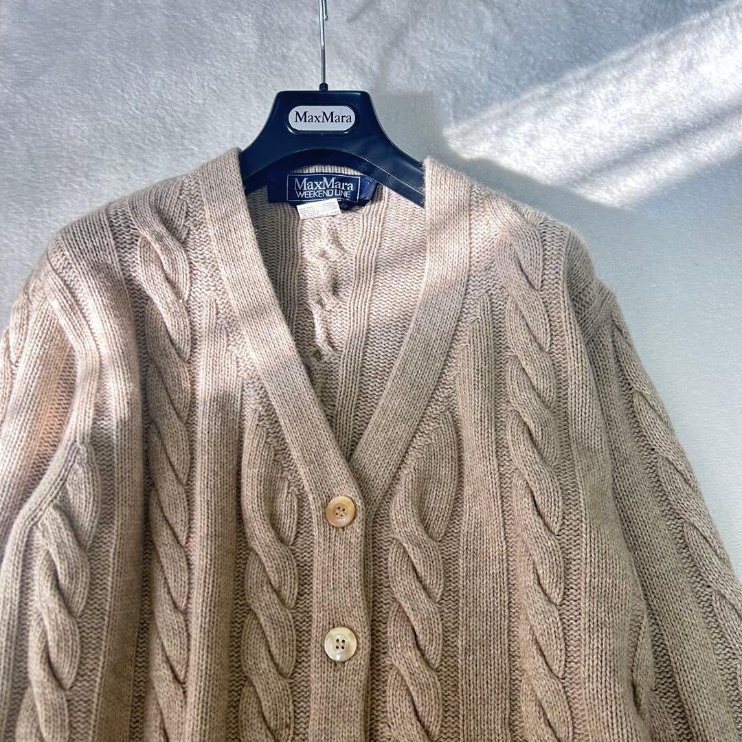美品✨マックスマーラ　カシミヤ　アンゴラ　ふんわりケーブルカーディガン　ベージュ