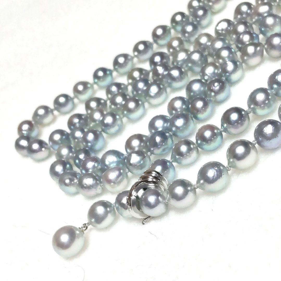 美品♡k18金具♡ナチュラルブルー♡アコヤ真珠♡90㎝♡ロングネックレス