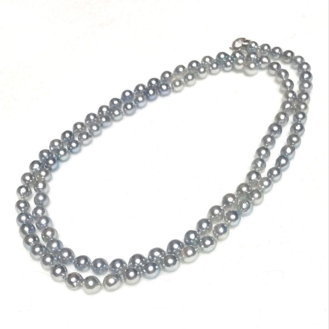 美品♡k18金具♡ナチュラルブルー♡アコヤ真珠♡90㎝♡ロングネックレス