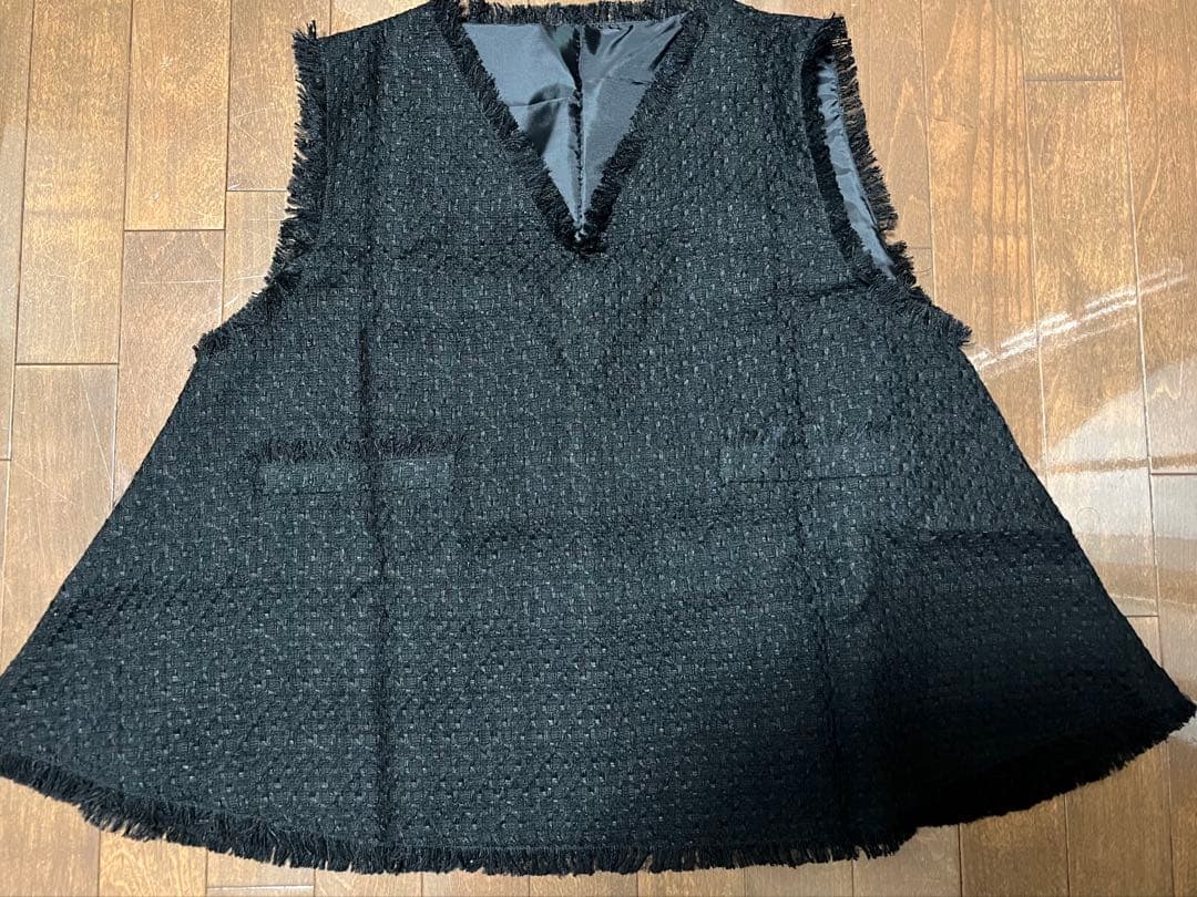 ハンドメイド　ジレ　ブラックツイード