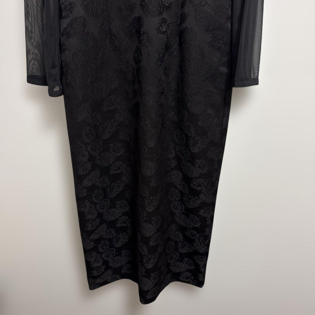 AIMER チュールブラウス付きジャカードIラインドレス　ブラック