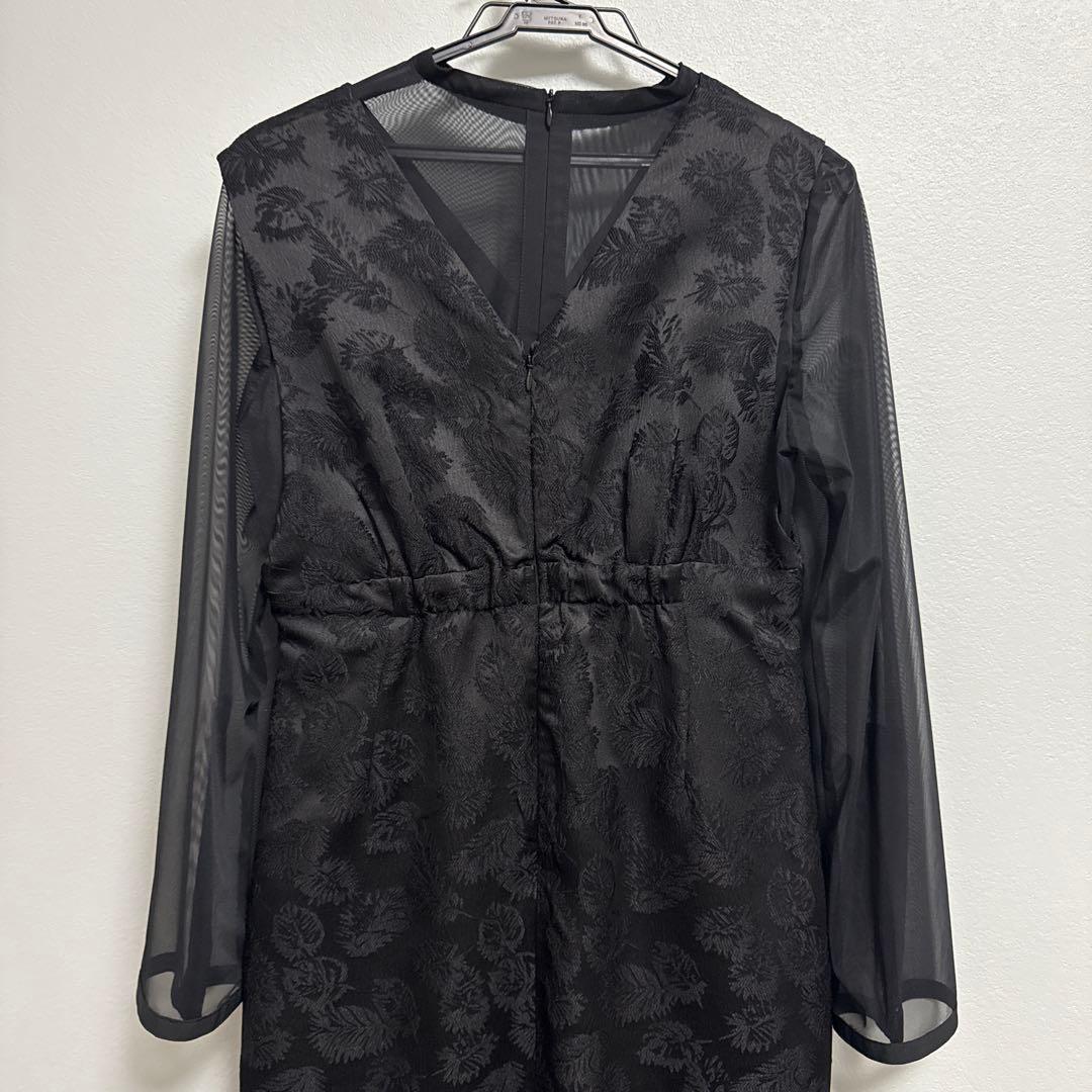 AIMER チュールブラウス付きジャカードIラインドレス　ブラック