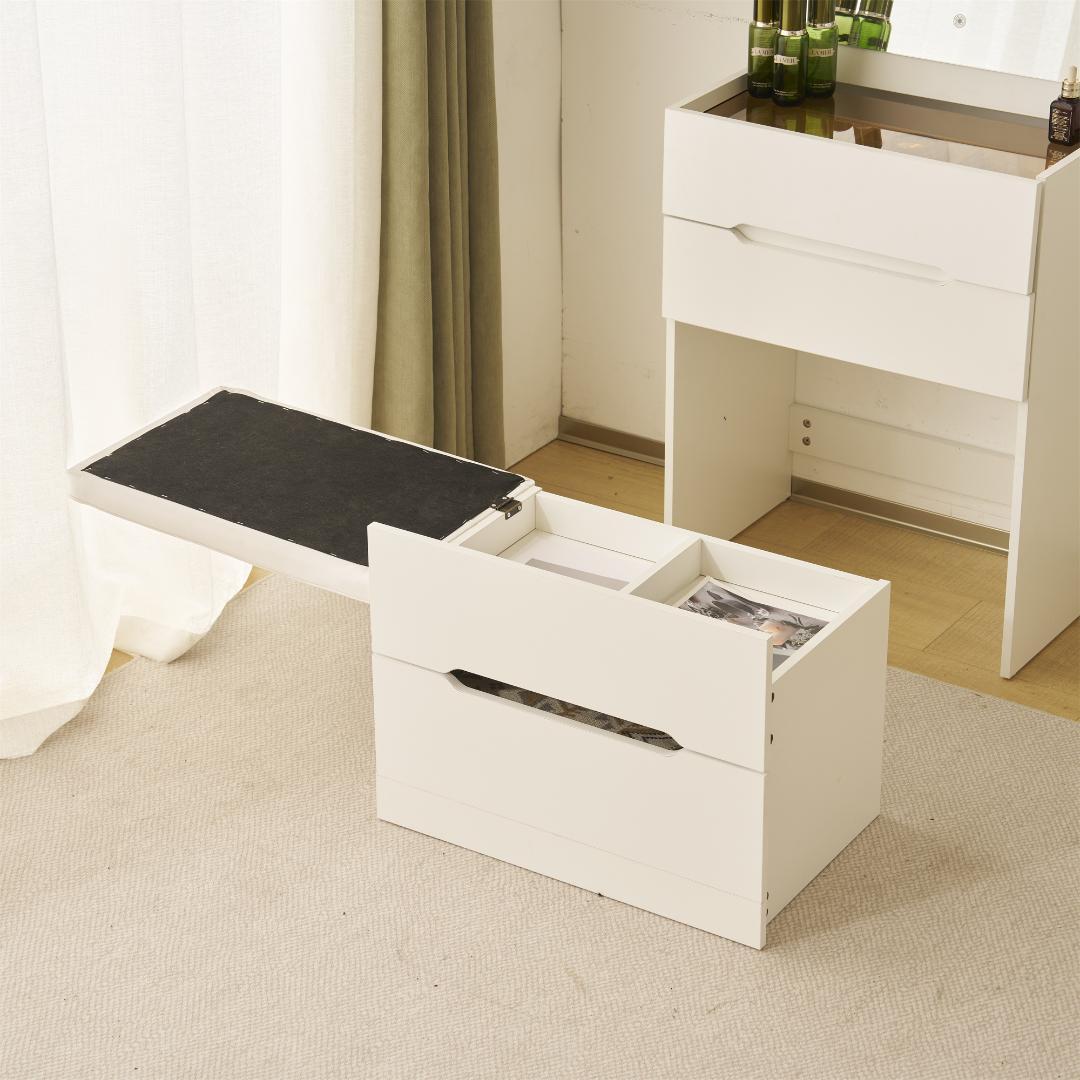 ドレッサー 化粧台 ドレッサーセット 3色調節 鏡台 LEDミラー　WHITE