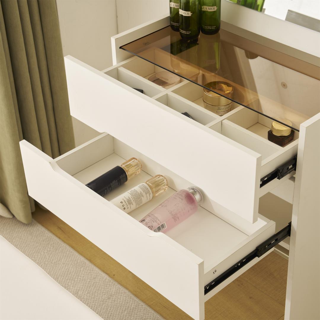 ドレッサー 化粧台 ドレッサーセット 3色調節 鏡台 LEDミラー　WHITE