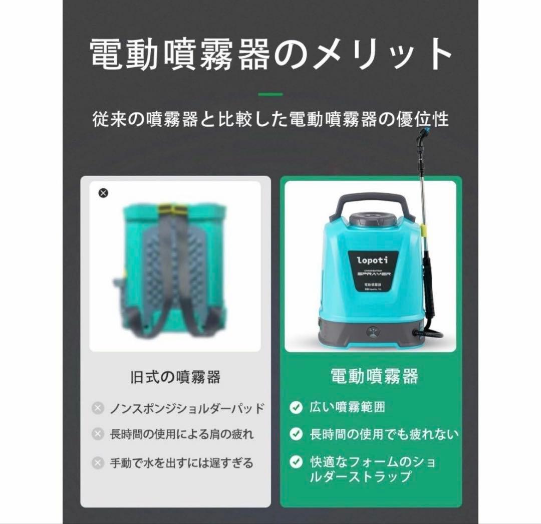 電動噴霧器 10L 充電式 5.2Ah総容量 背負い式 小型
