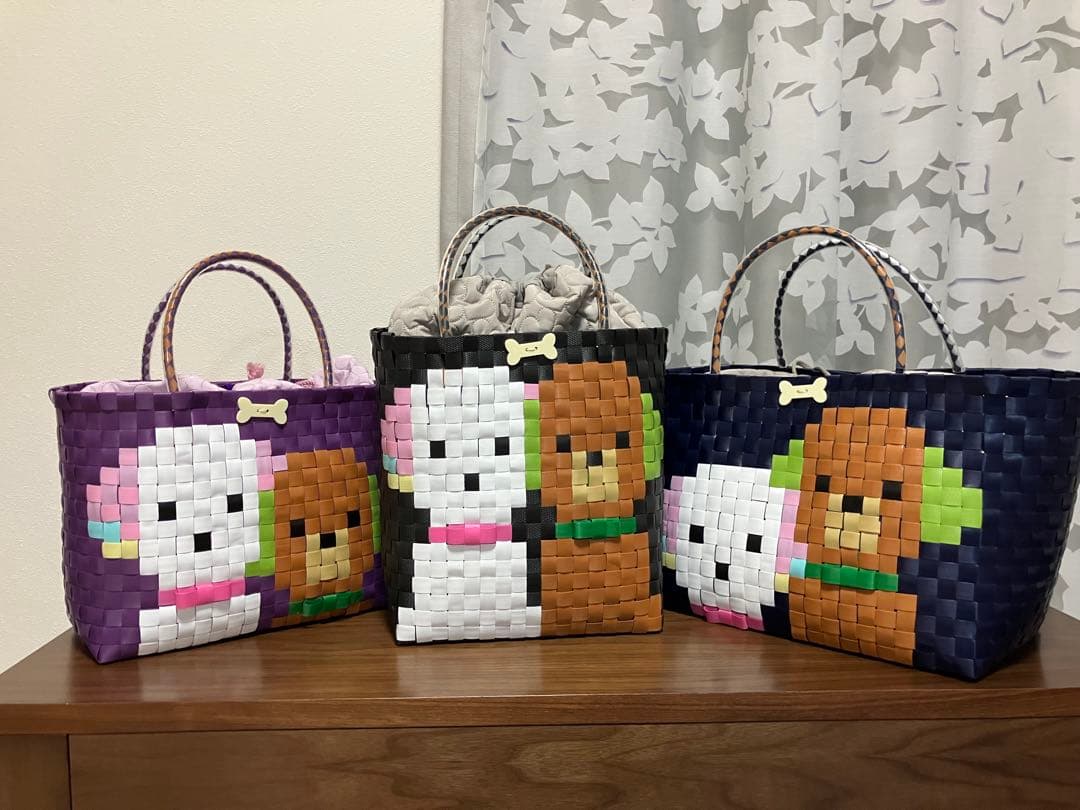 (^^)⭐︎(^-^)　巾着付きカゴバッグ3点