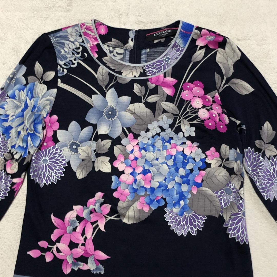 【匿名配送】レオナール 長袖カットソー シルク混 花柄フラワー Mサイズ