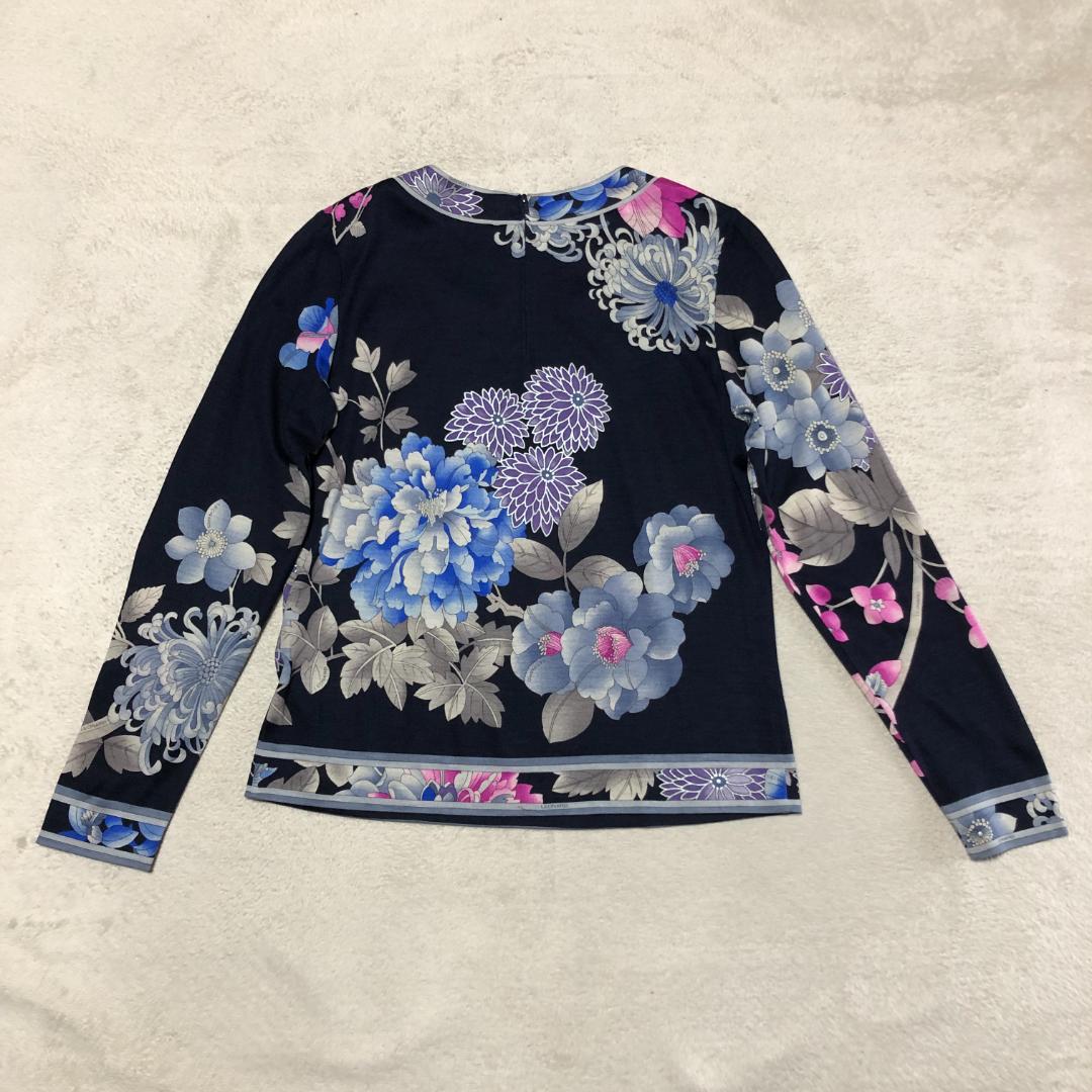 【匿名配送】レオナール 長袖カットソー シルク混 花柄フラワー Mサイズ