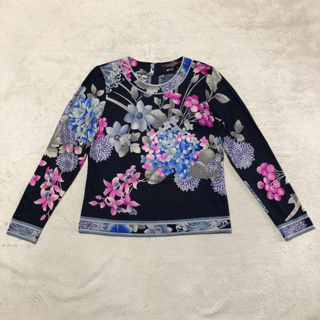 【匿名配送】レオナール 長袖カットソー シルク混 花柄フラワー Mサイズ