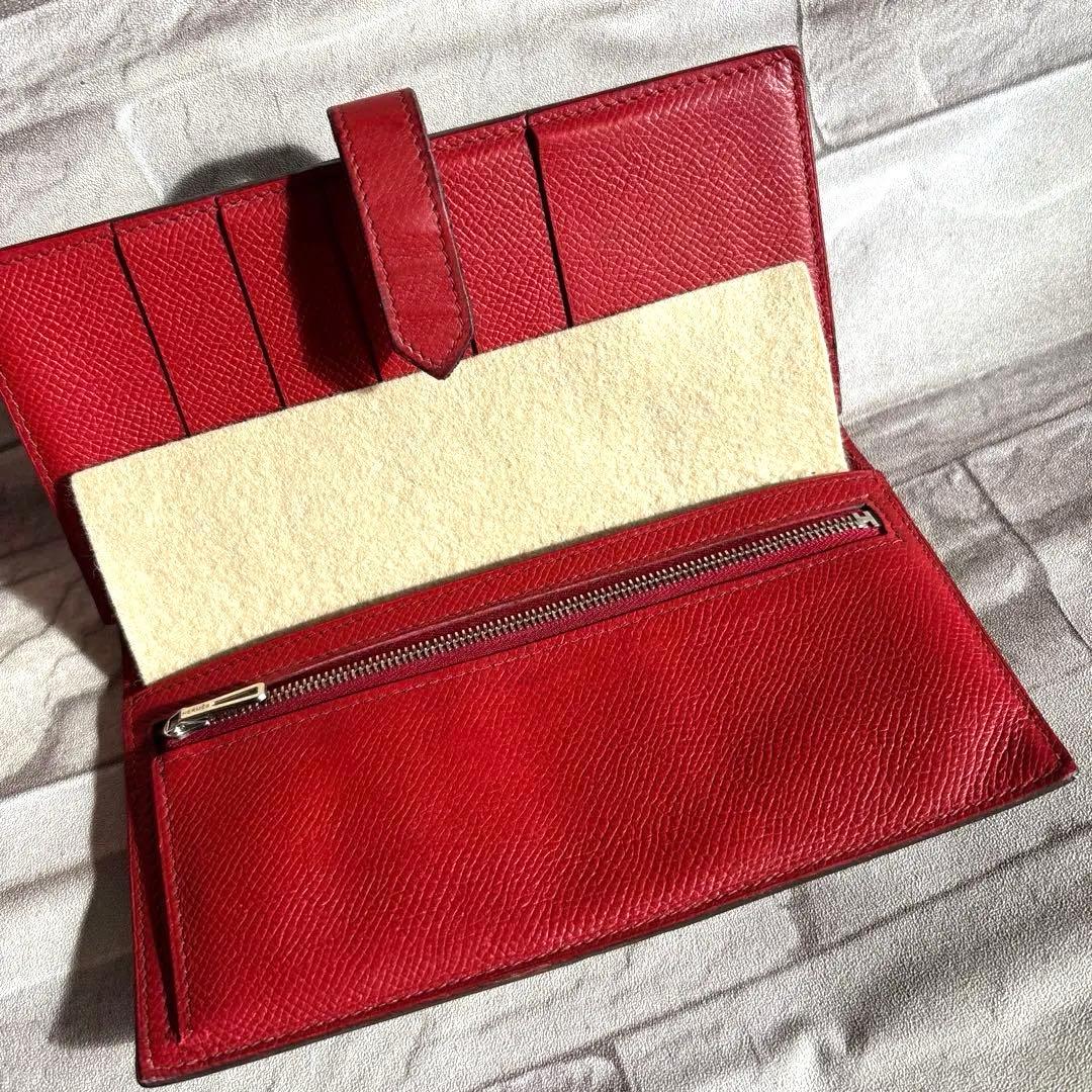 HERMES ベアンスフレ エプソンレザー 長財布 ブラウン/レッド