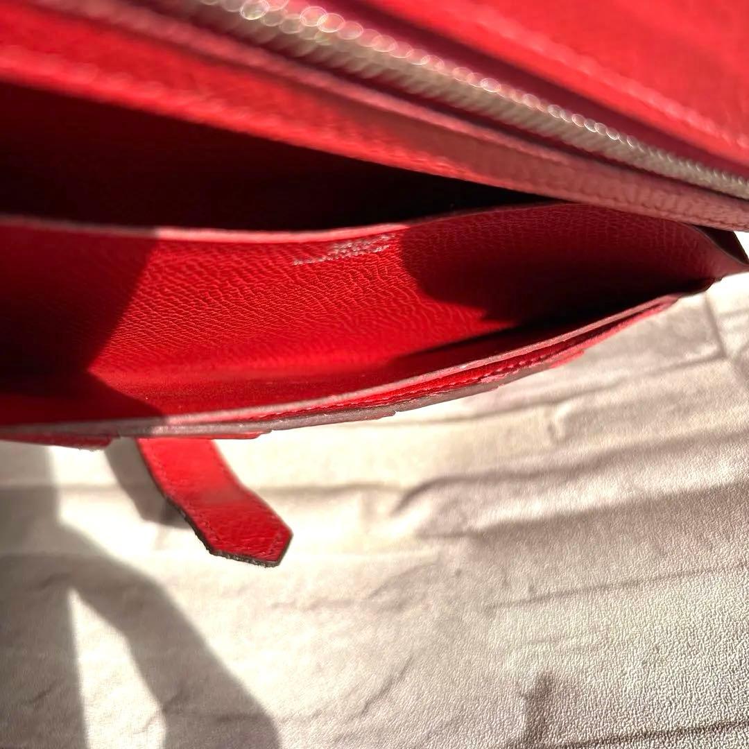 HERMES ベアンスフレ エプソンレザー 長財布 ブラウン/レッド