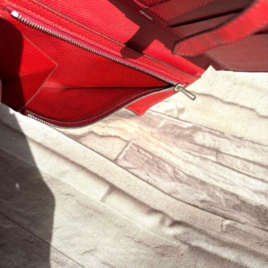 HERMES ベアンスフレ エプソンレザー 長財布 ブラウン/レッド