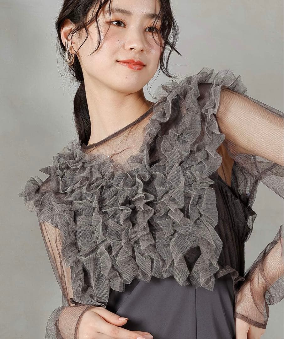 【kana】チュール ボリューム フリル ベスト シアー トップス ワンピース