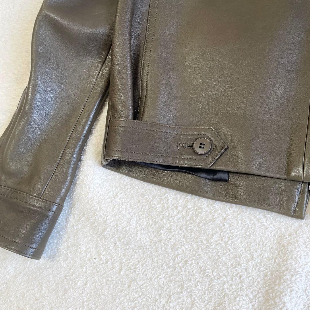 美品 サイズ0 アニエスベースペシャル シングルライダースジャケット カーキ