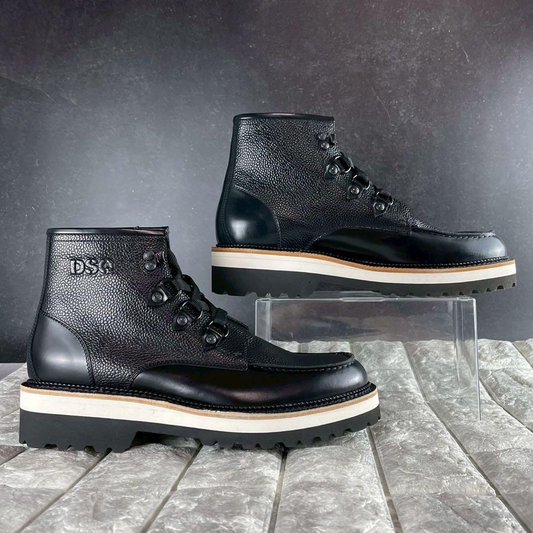 新品/EU44 DSQUARED2 ワークブーツ 型押し レザー イタリア製 黒