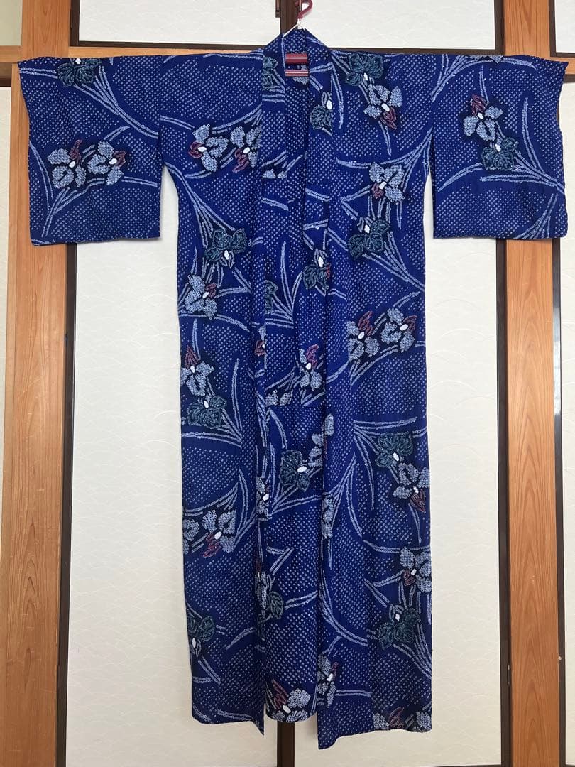 有松鳴海絞り浴衣(裄70) 青紺杜若柄