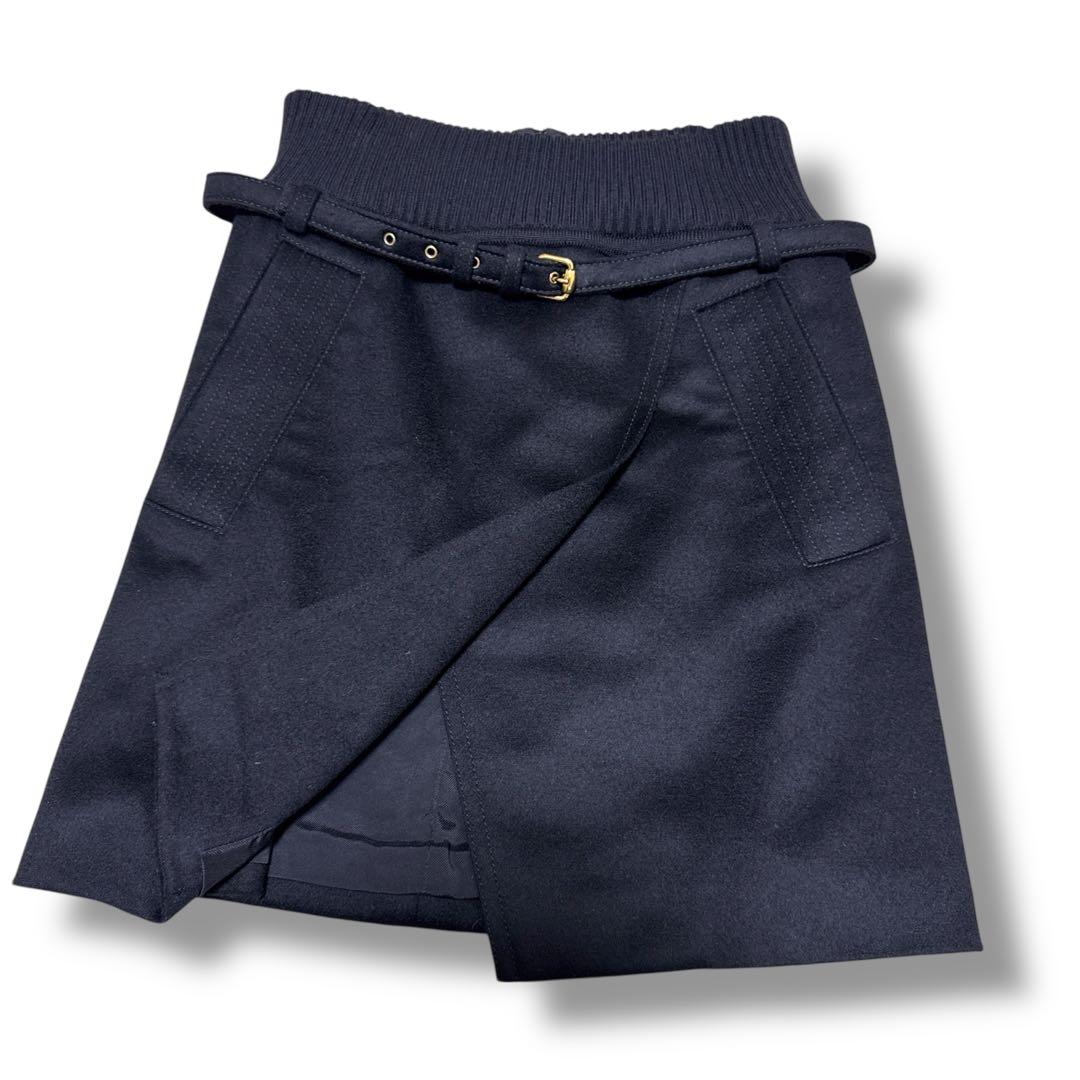 希少廃盤 GUCCI ベルト付き 上質ウール ラップスカート 黒 サイズ40