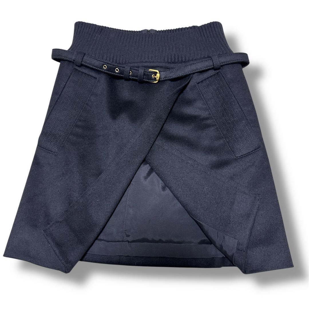 希少廃盤 GUCCI ベルト付き 上質ウール ラップスカート 黒 サイズ40