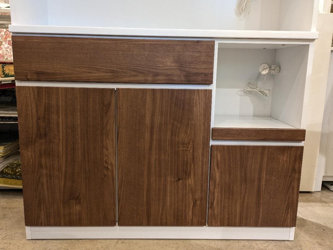 【大容量】 近藤産業 食器棚 ホワイト 幅120㎝ キッチンボード レンジボード