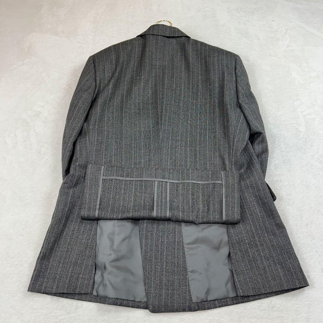 K967 美品 M バーバリー ストライプ柄 ダブル スーツ上下 グレー メンズ