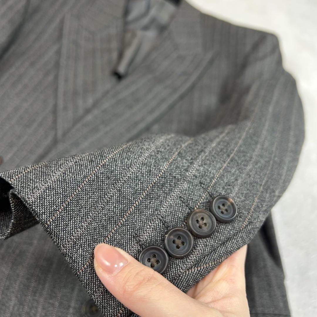 K967 美品 M バーバリー ストライプ柄 ダブル スーツ上下 グレー メンズ