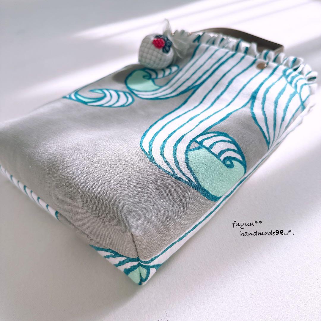 ハンドメイド♩控えめフリルのトートバッグ ミナペルホネン Swing チャーム付