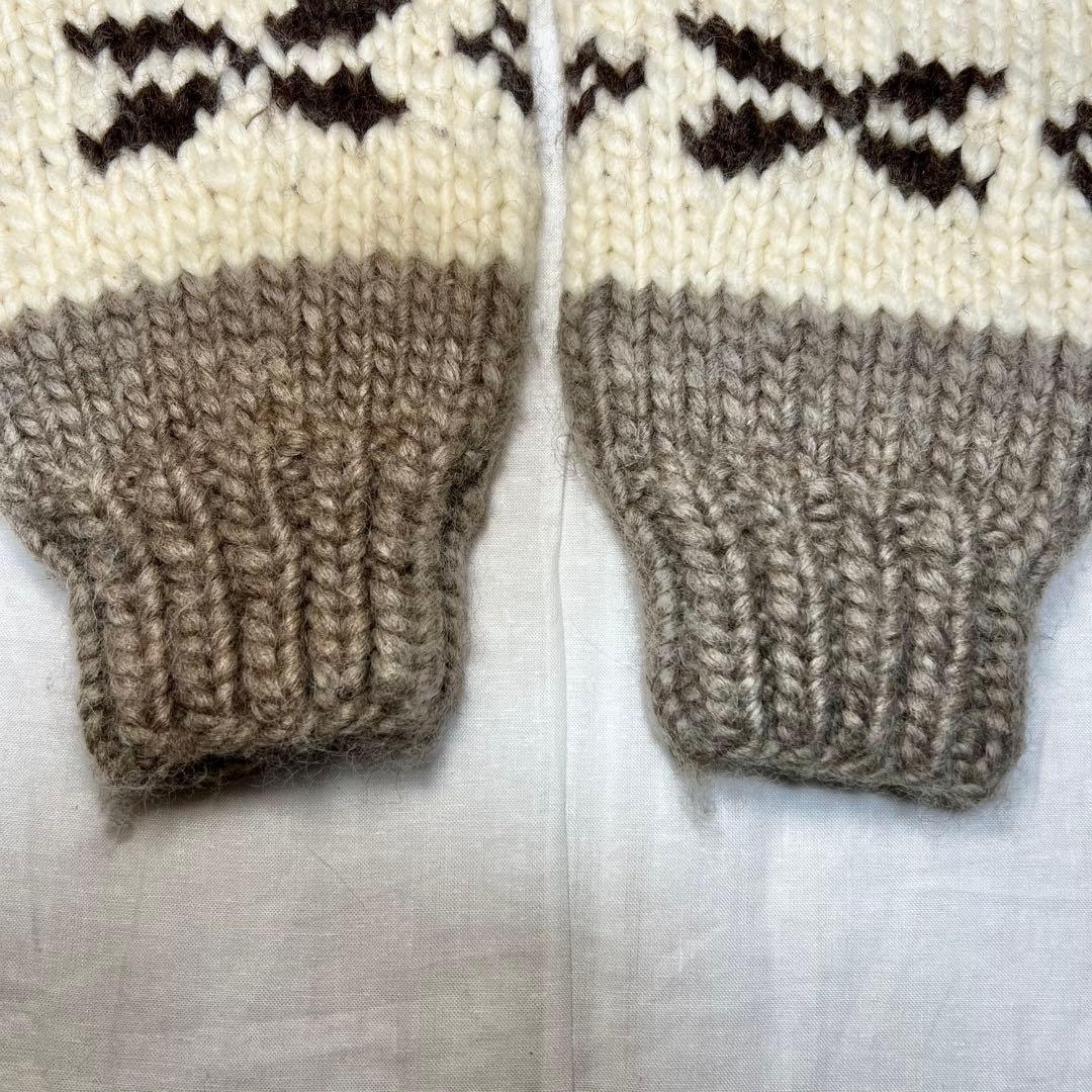 カナダ製 カウチンニット L相当 トナカイ柄 貝ボタン 手編み 肉厚 アメカジ