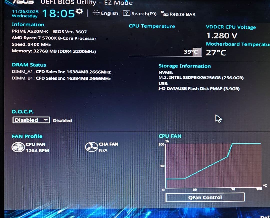 CFD DDR4 メモリ 2666MHz 16×2 32GB 【動作確認済】