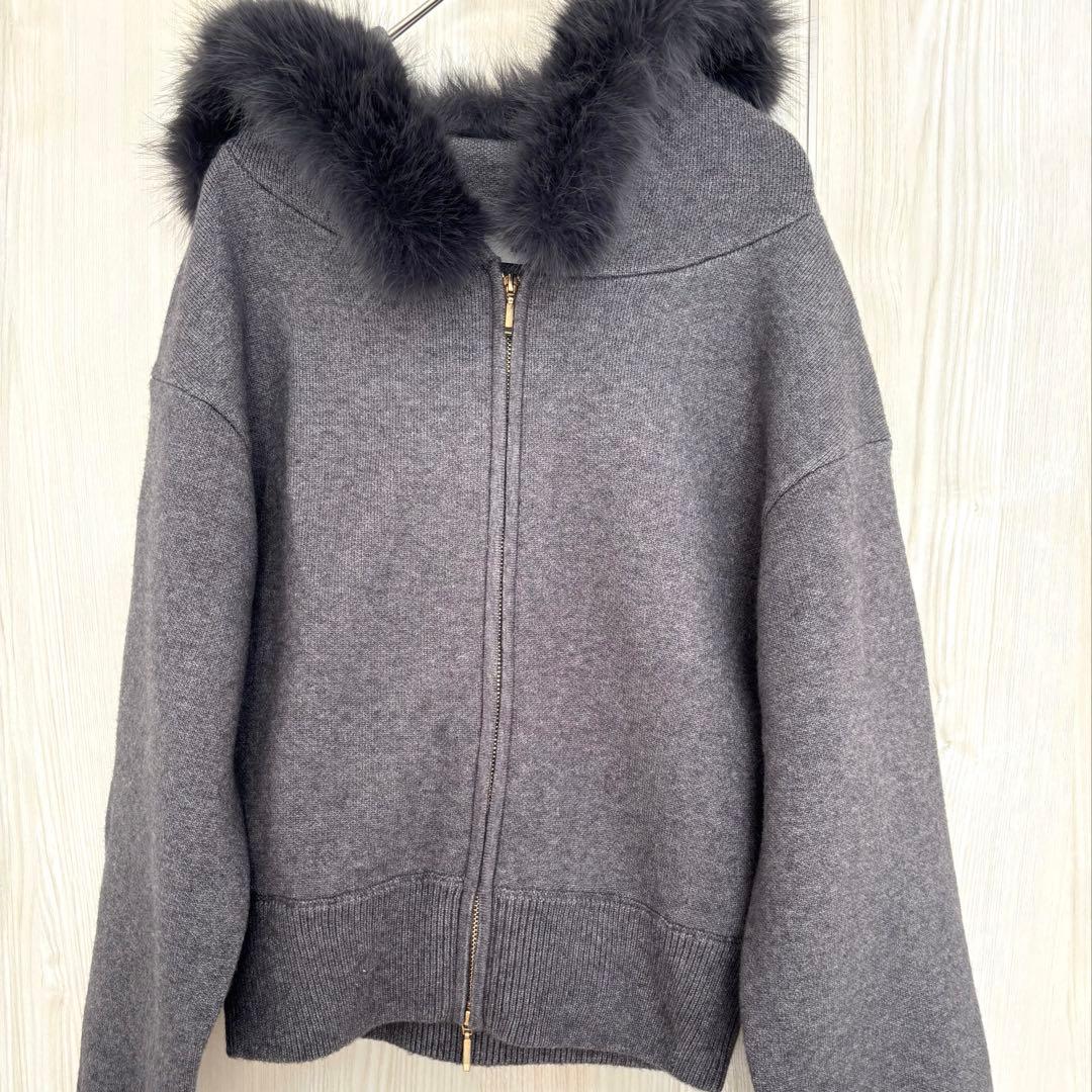 RANDA ランダ 2WAYフェイクファーニットパーカー グレー