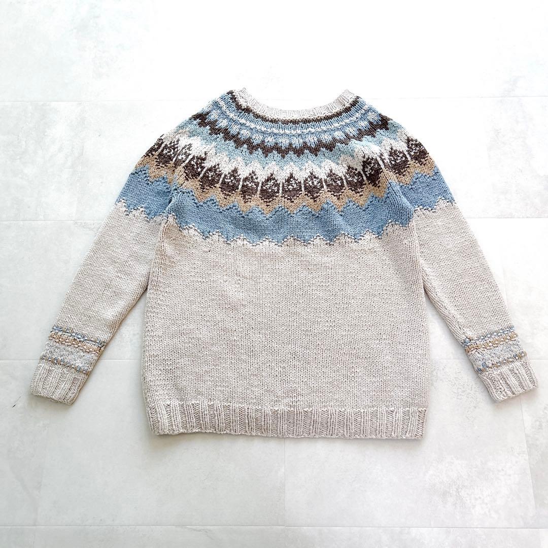 【サボテン様】エリべフェアアイルニットノルディックニットハンドニットメリノウール