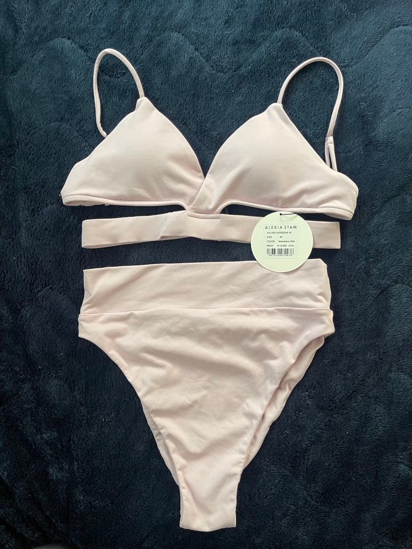 ALEXIA STAM 水着ストロベリーミルク ピンクセット&フリル付ホワイト上