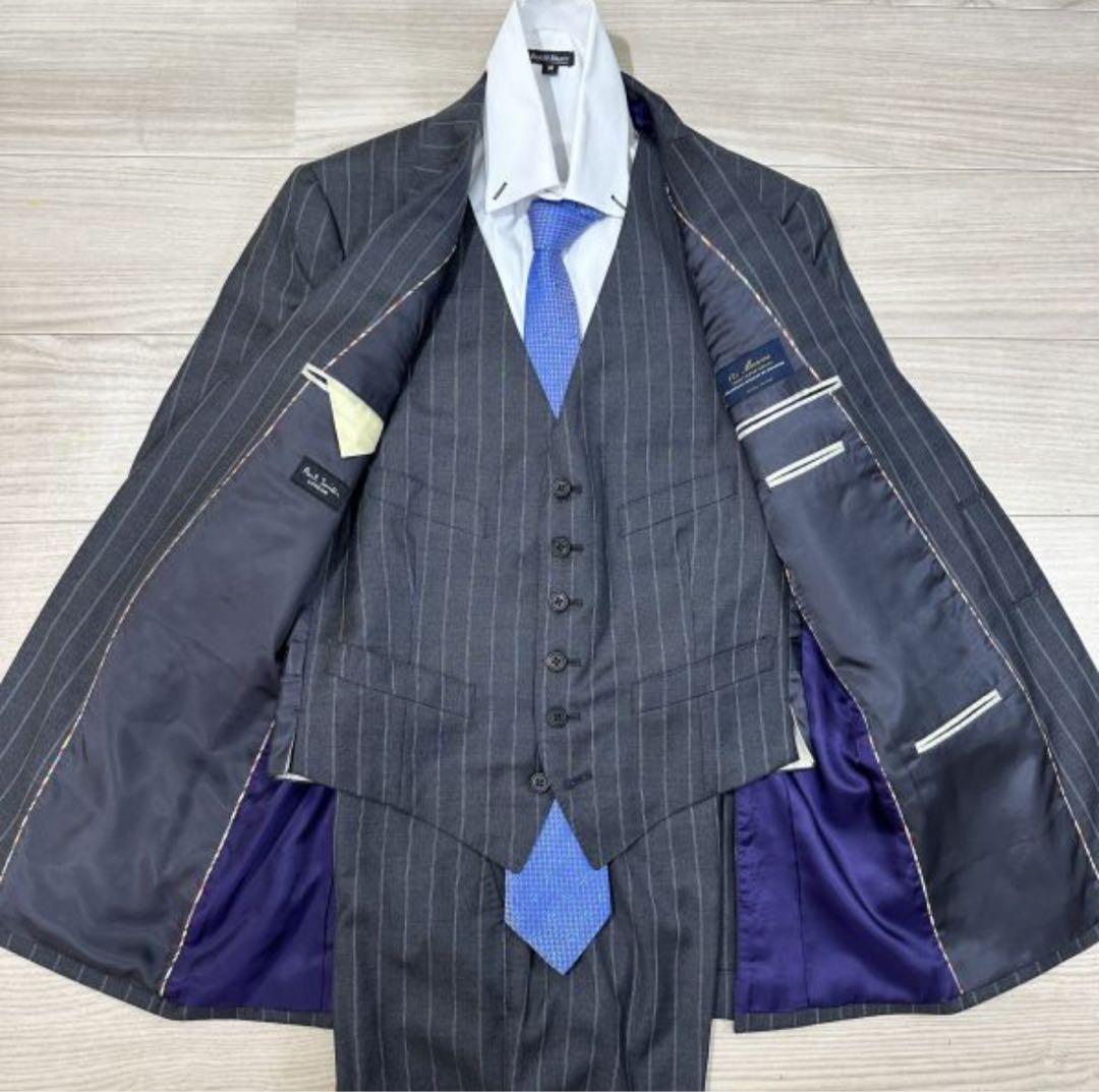 【最高級】 ポールスミス　3ピース　デルフィノ生地 グレー ストライプ