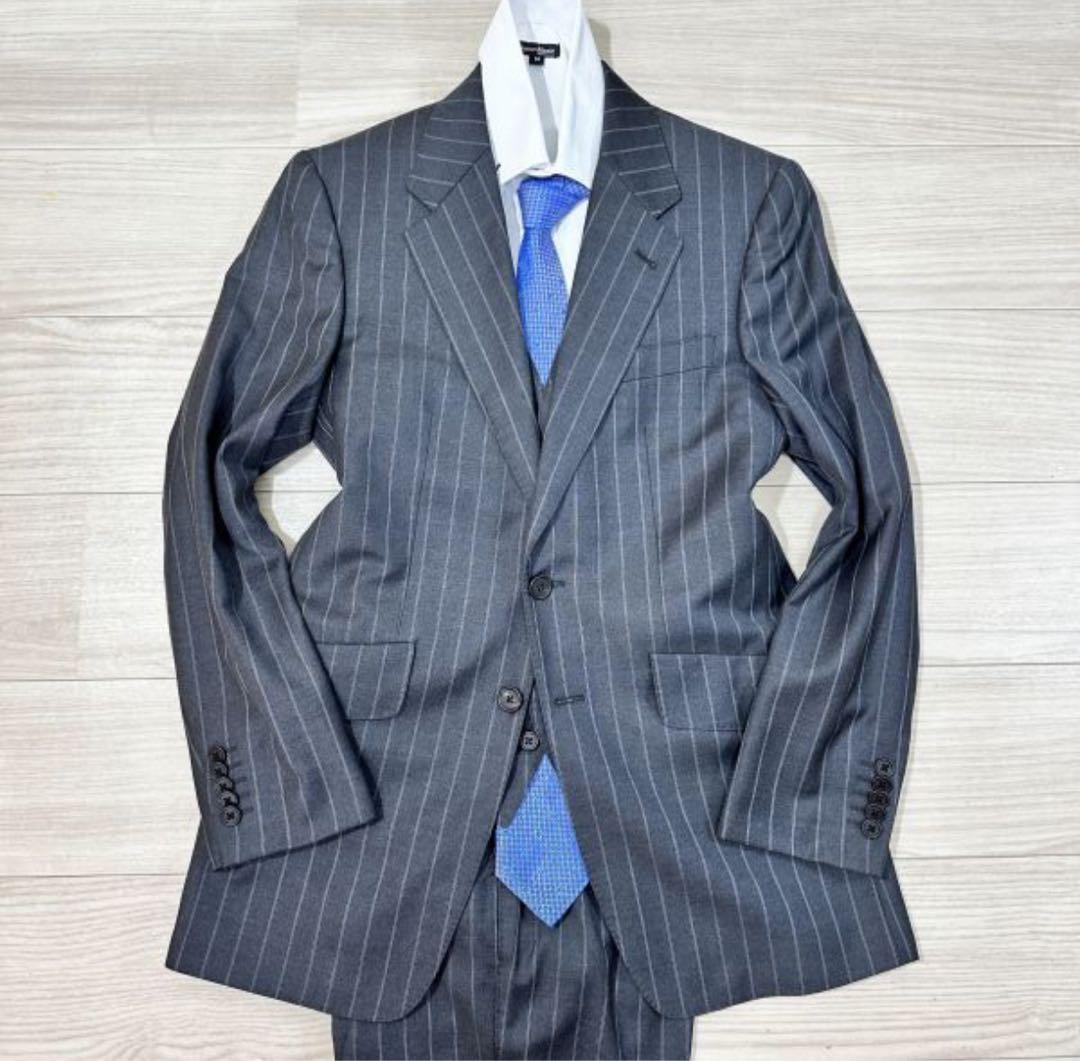 【最高級】 ポールスミス　3ピース　デルフィノ生地 グレー ストライプ