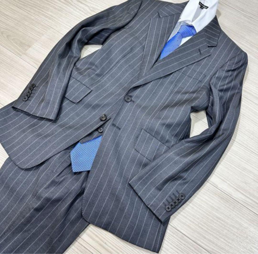 【最高級】 ポールスミス　3ピース　デルフィノ生地 グレー ストライプ