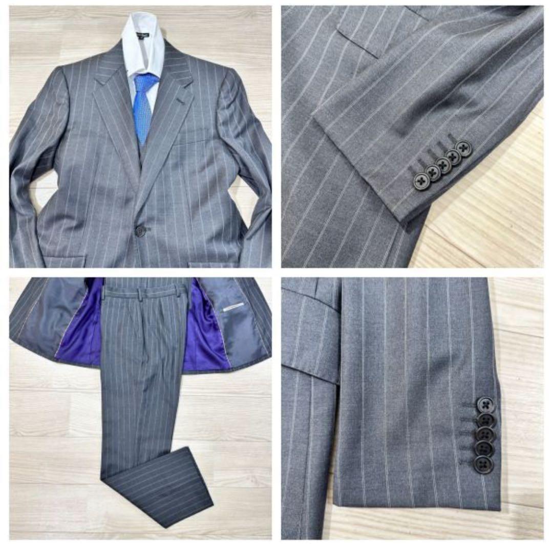 【最高級】 ポールスミス　3ピース　デルフィノ生地 グレー ストライプ