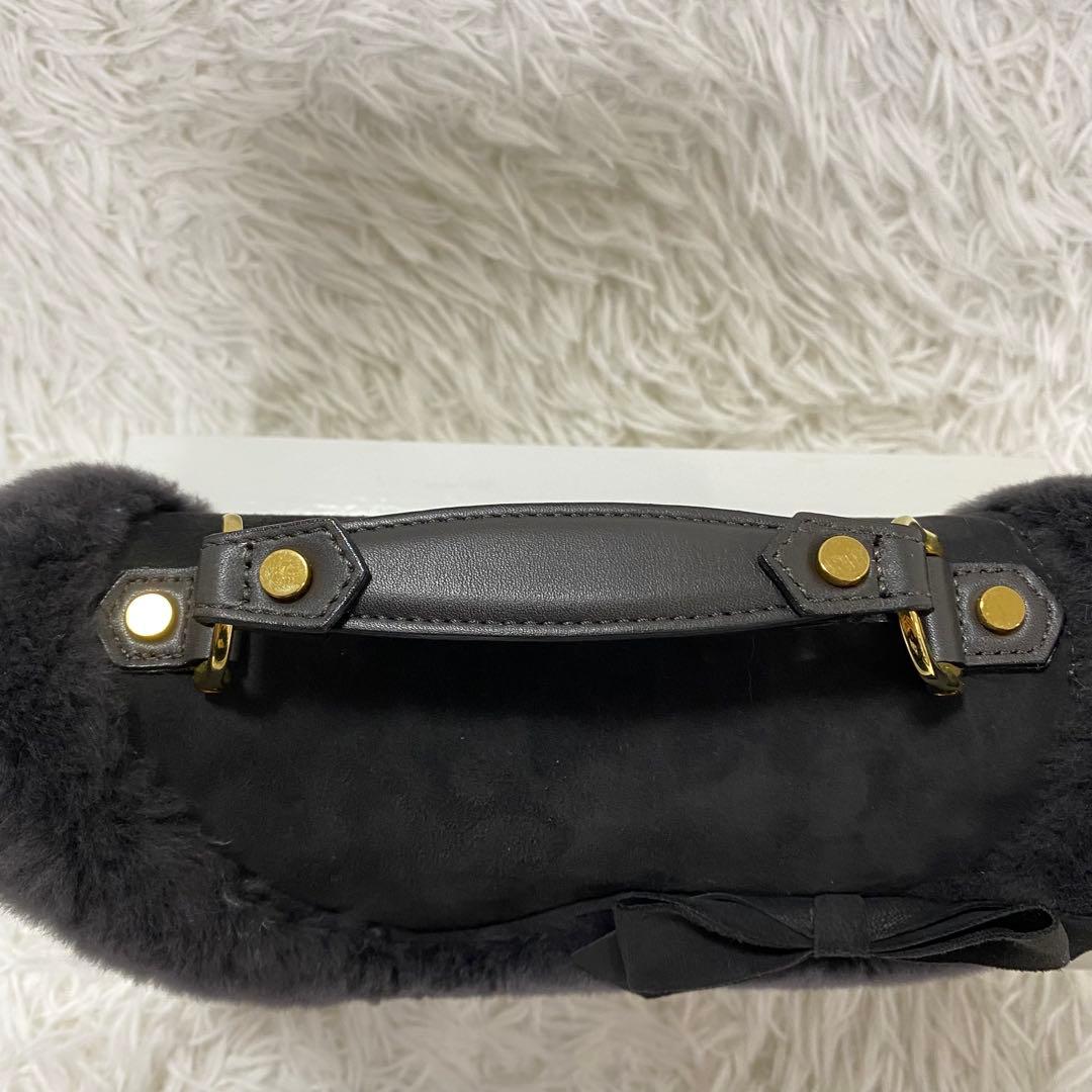 極美品✨銀座カネマツ スエード×ファー リボン ハンドバッグ ミニバッグ