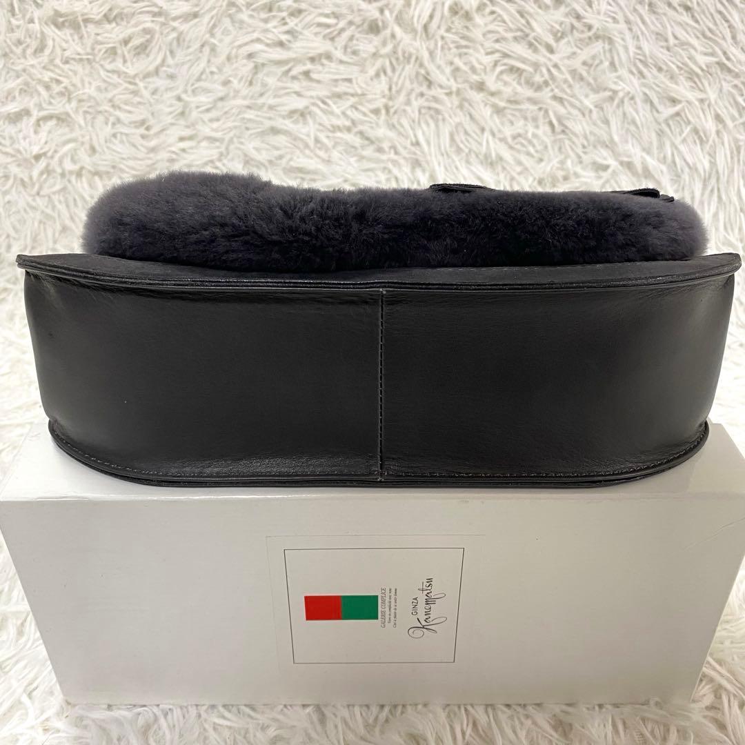 極美品✨銀座カネマツ スエード×ファー リボン ハンドバッグ ミニバッグ