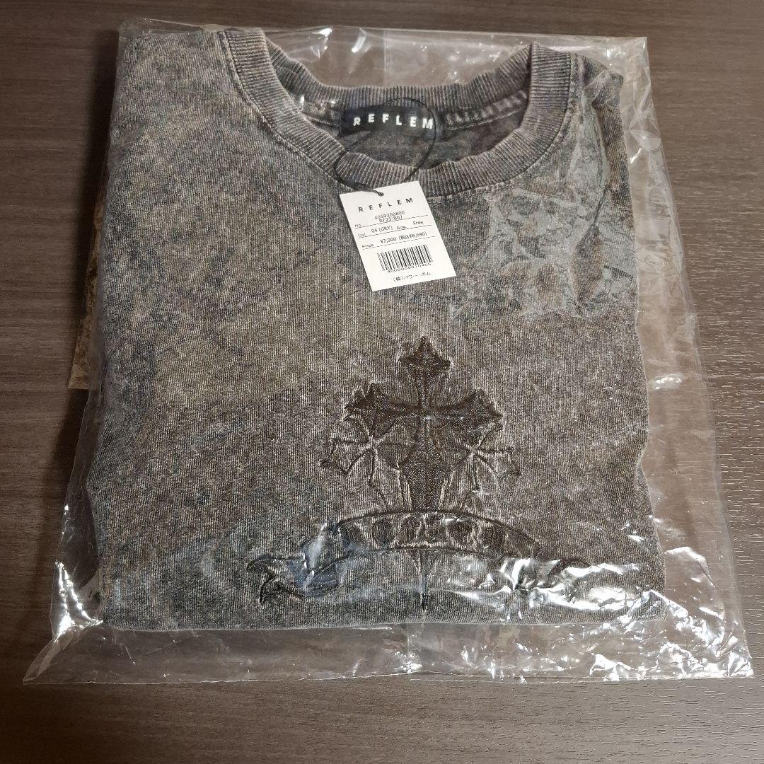 REFLEM クロス刺繍L/S Tee/ロングスリーブカットソー ロンT グレー