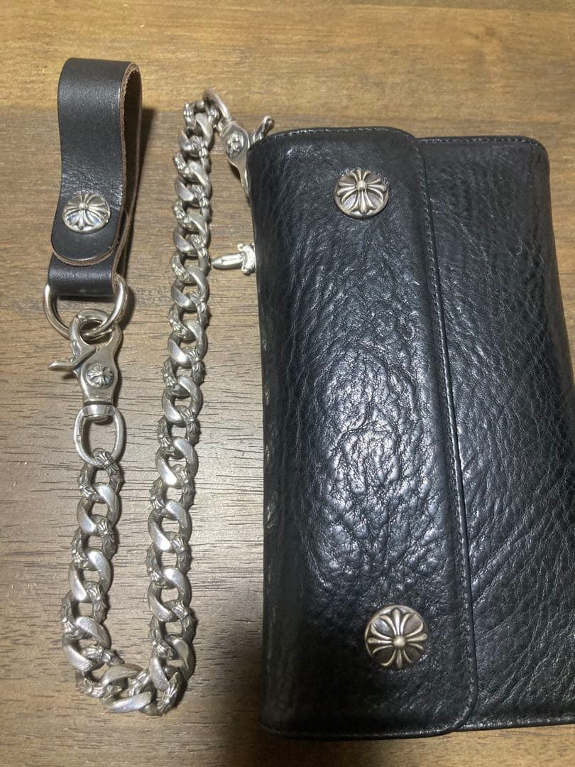 ファンシーウォレットチェーン/ダブルクリップ/ループレザー付/シルバー950