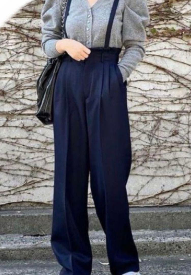 シーニュ　cygne ウエストギャザータックサスペンダーパンツ　ブラック　0