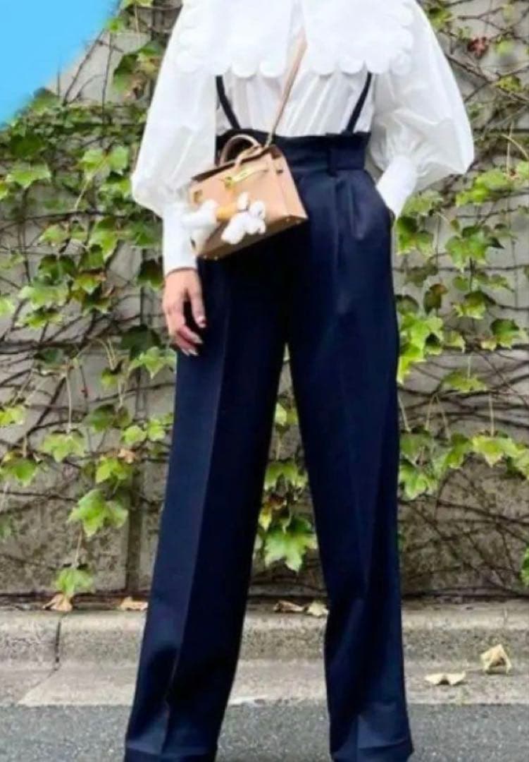 シーニュ　cygne ウエストギャザータックサスペンダーパンツ　ブラック　0